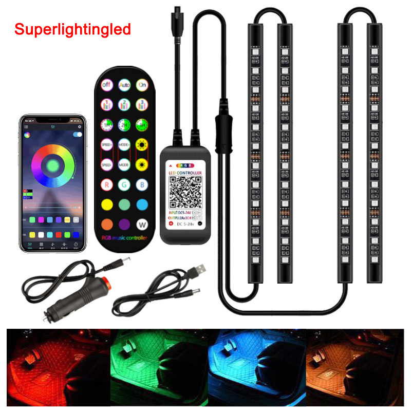 DC12V High Brightness SMD5050 48/72 LEDs Optional Waterproof LED Car Decoration Light Strip and Bluetooth Controller with 24 Keys RF Remote and APP Voice Control kit